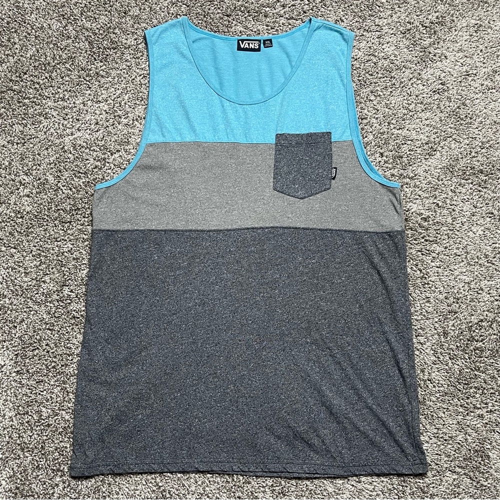 Vans Colorblock Pocket Tank Top Blue Grey Charcoal XXL